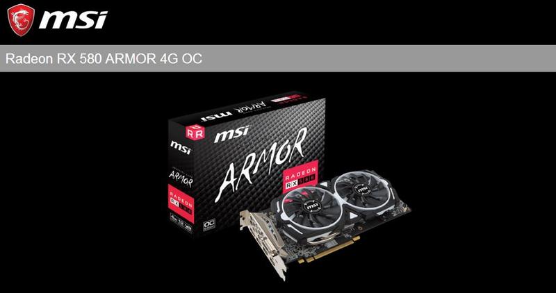 msi amd radeon rx 580 armor 4g oc graphics card ethereum gpu